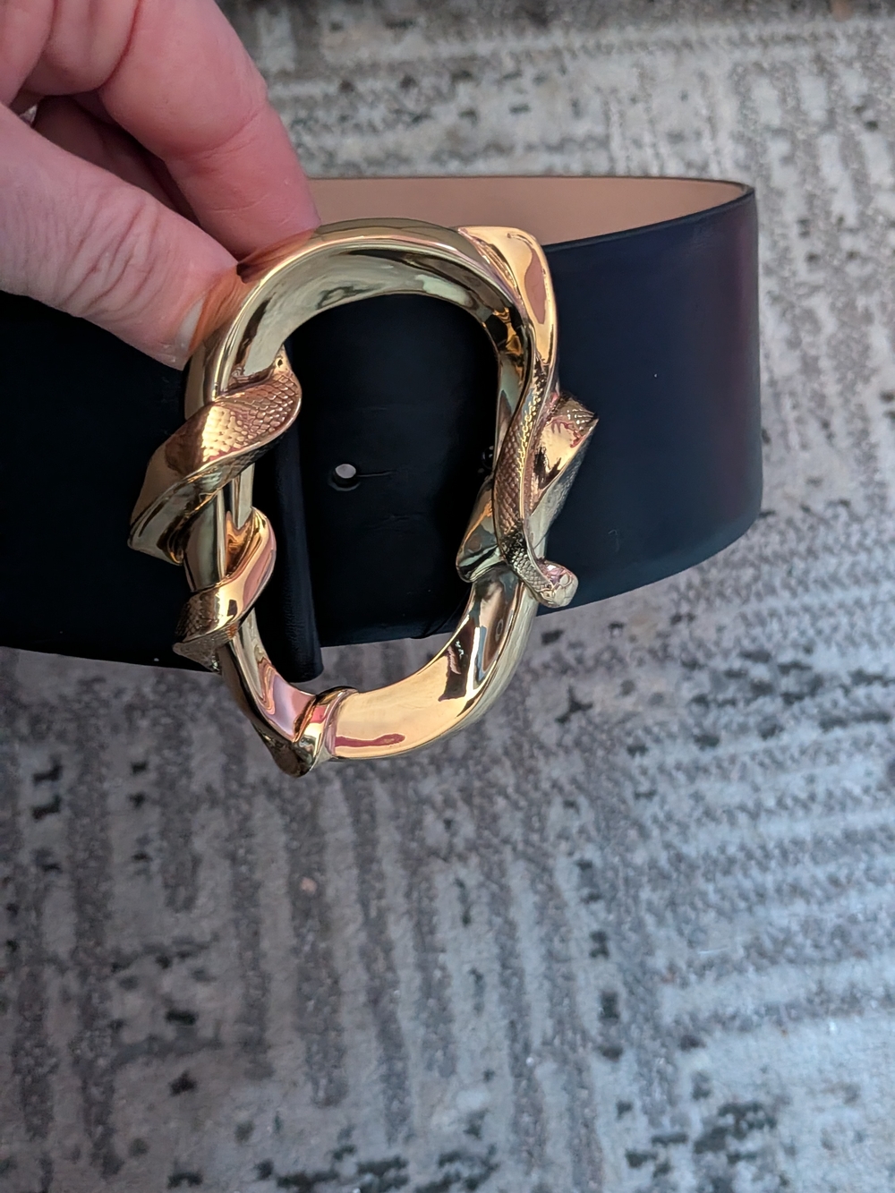 Alexander McQueen Black Leather Belt with Sculpted Gold Snake Buckle
